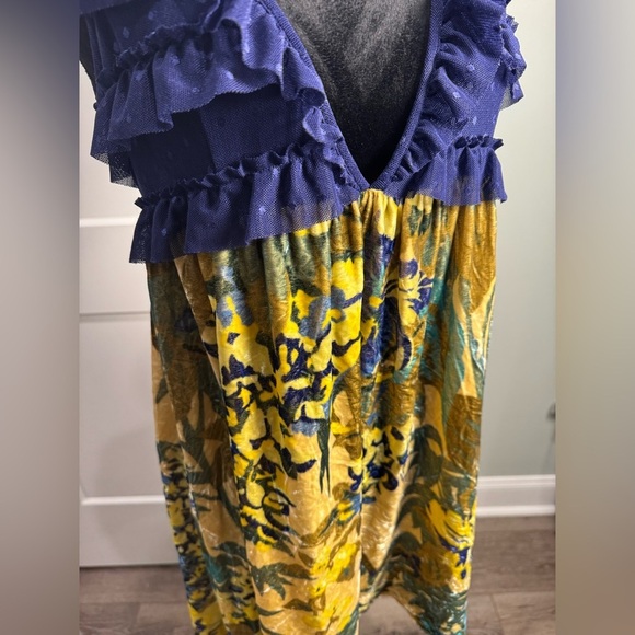 Free People Floral Velvet Lace Swiss Dot Babydoll Dress - Picture 2 of 10